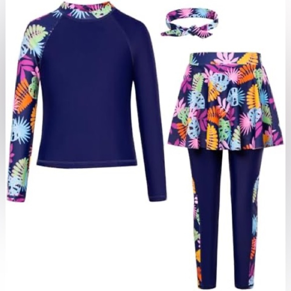 GRACE KARIN girls youth long sleeve sun protection rashguard swimsuit w pants